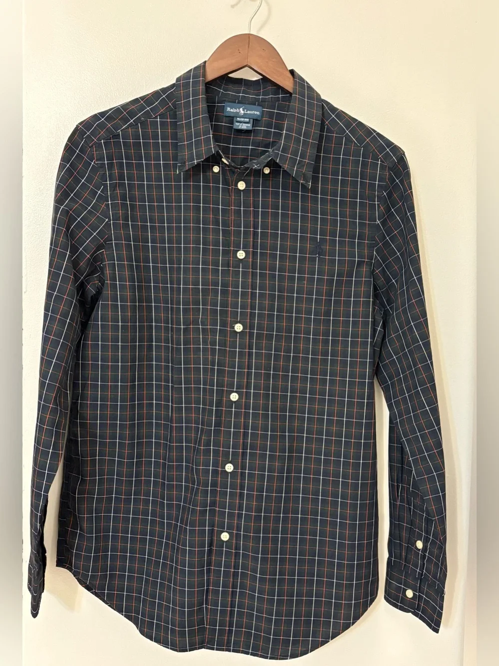 Ralph Lauren 100% Cotton Black Plaid Button-Down Shirt Youth Size: XL (18-20)